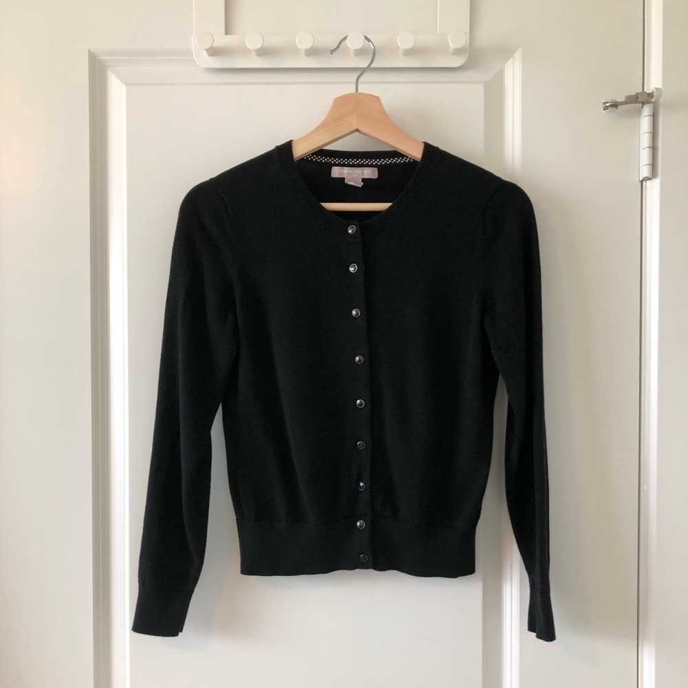 Banana Republic Black Crewneck Button Cardigan - Picture 1 of 3